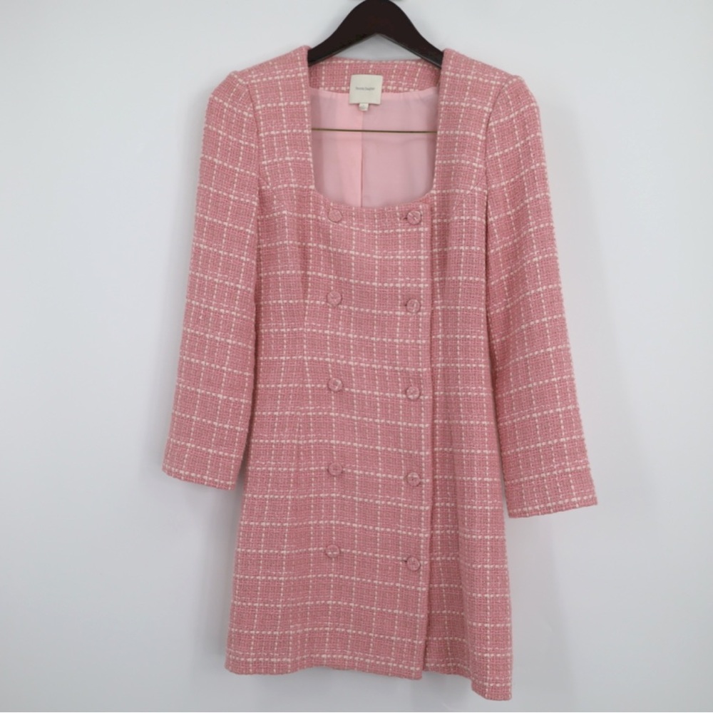 Favorite Daughter Tweed Plaid Button Midi Dress Old Money Quiet Luxury Sz 2
